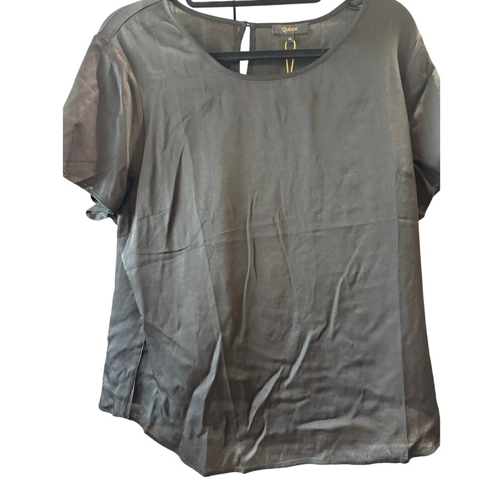 Quince 2 piece set silk short sleeved top and shorts Black XL NWT
